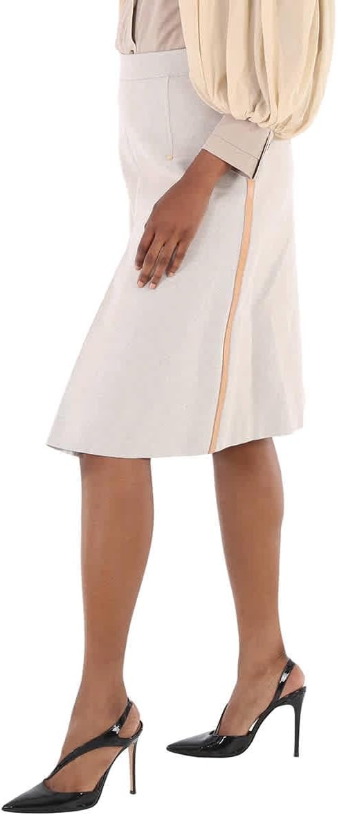 Soft Fawn Melange Box Pleated Cotton Canvas A-Line Skirt, Size 6 (US Size 4)