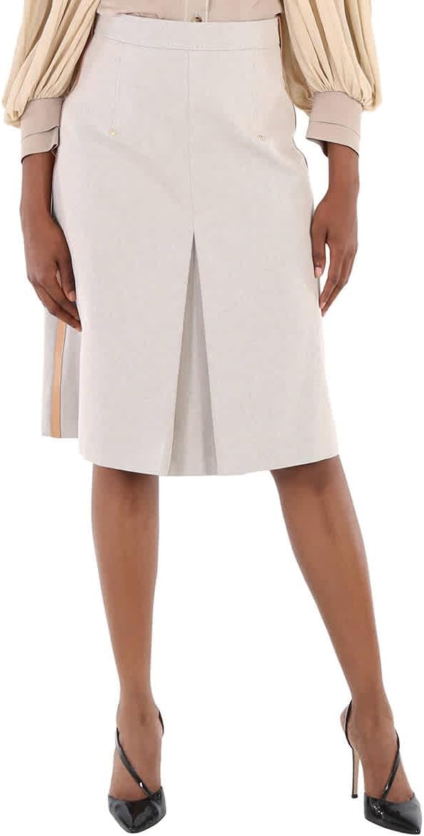 Soft Fawn Melange Box Pleated Cotton Canvas A-Line Skirt, Size 6 (US Size 4)
