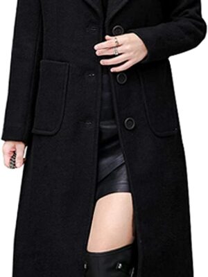 Women's Big Notch Lapel Single Breasted Mid-Long Wool Blend Coat