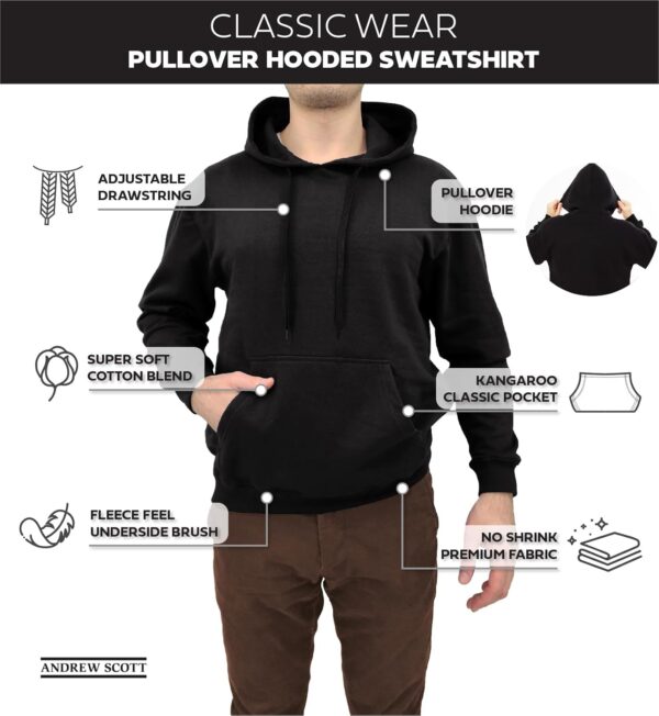 Cotton Hoodie, Soft Midweight Fleece, Pullover Hooded Sweatshirt for Men - Multi Packs