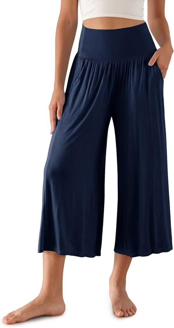 Women's Wide Leg Lounge Cropped Pants with Pockets Light Weight Comfy Pajama Capri Pants-20/22"/ 24" Inseam