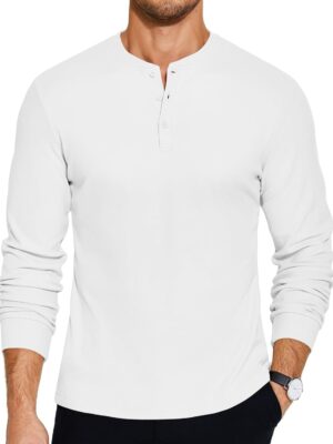 Men's Henley Shirts Long Sleeve Basic Pullover Shirt Lightweight Button T-Shirts