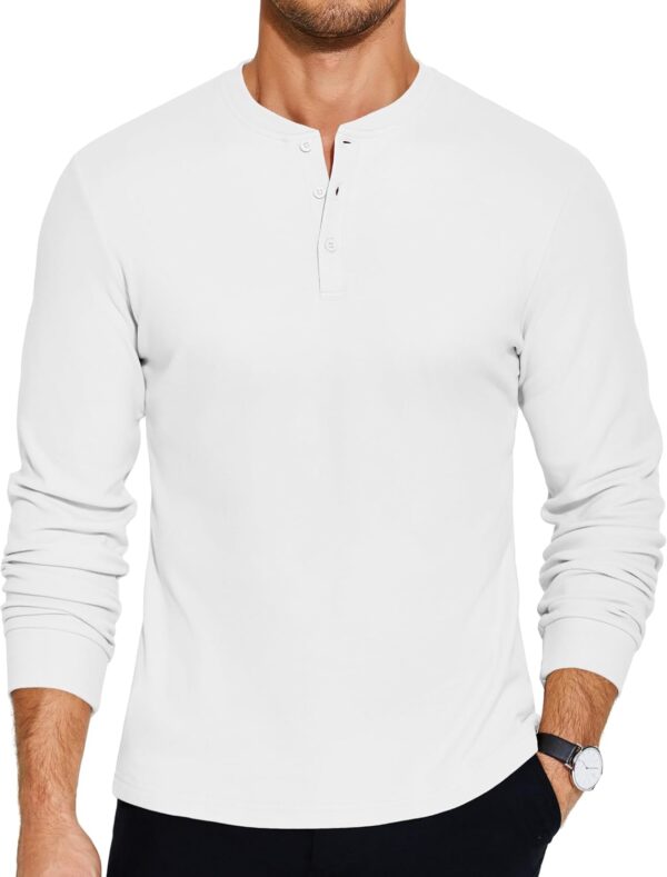 Men's Henley Shirts Long Sleeve Basic Pullover Shirt Lightweight Button T-Shirts