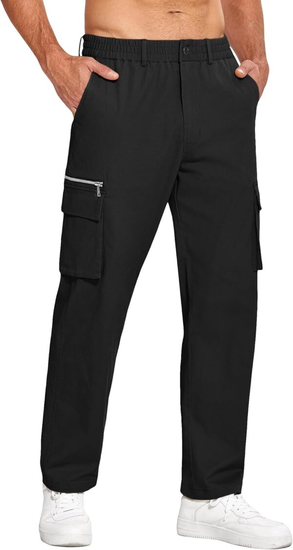 Men's Casual Cargo Pants Relaxed Fit Elastic Waist Work Pant Athletic Jogger Sweatpants with Multi Pockets