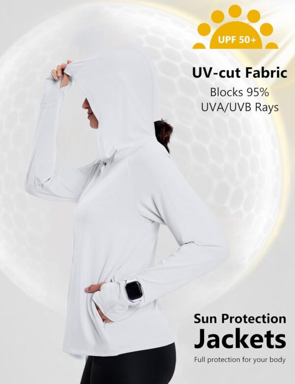 Women's UPF 50+ Sun Protection Hoodie Jacket Lightweight Long Sleeve Sun Shirts for Summer Hiking Outdoor
