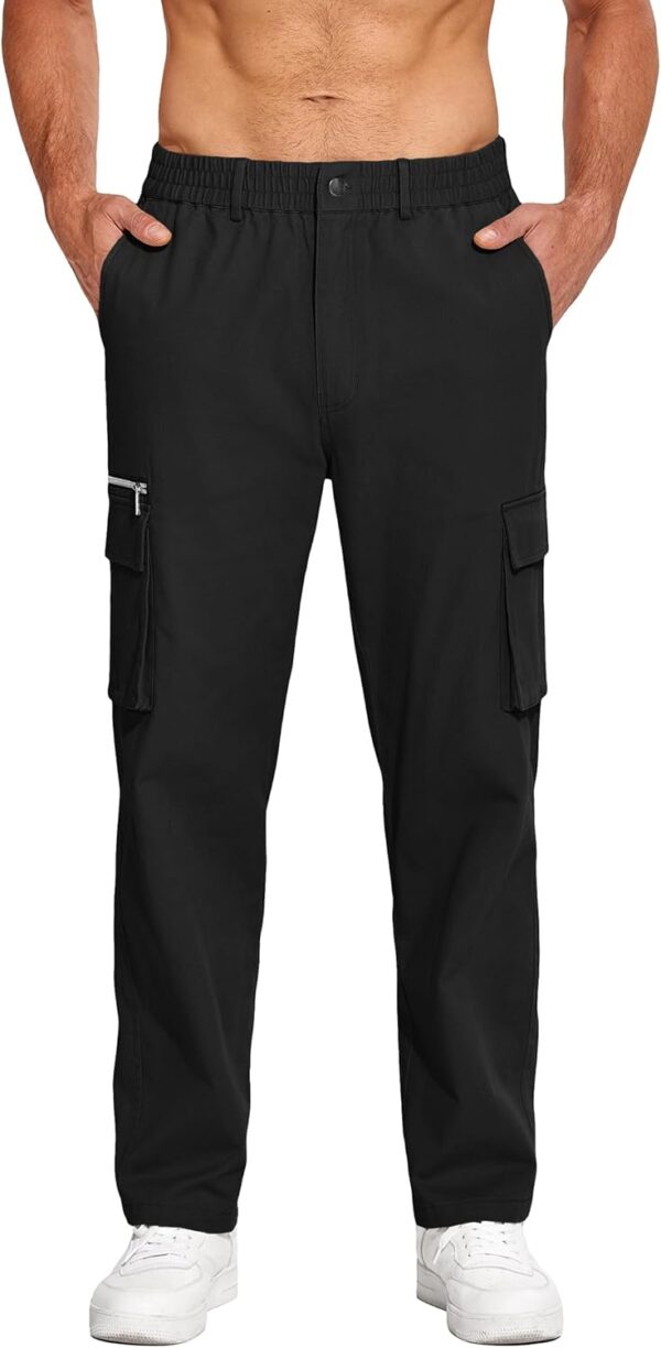 Men's Casual Cargo Pants Relaxed Fit Elastic Waist Work Pant Athletic Jogger Sweatpants with Multi Pockets
