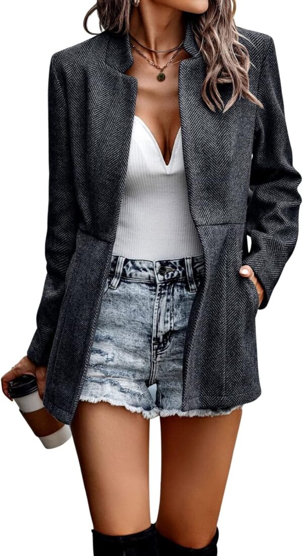Women's Casual Business Open Front Long Sleeve Notch Lapel Office Blazer Jacket