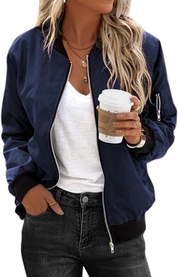 Women's Bomber Jacket Casual Coat Zip Up Outerwear Windbreaker with Pockets S-XXL