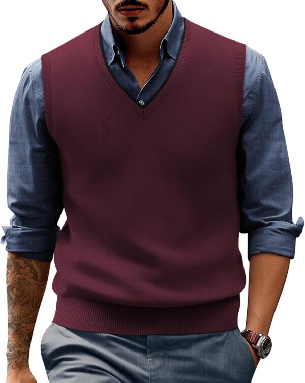 men's Sweater Vest Wool Blended Knitted Vest Sweaters V-Neck Sleeveless Pullover Vests