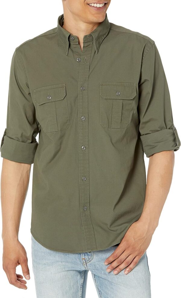 Men's Cotton Stretch Canvas Long Sleeve Button Down  Shirt