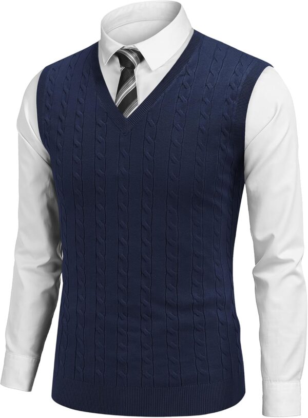 Men's Sweater Vest V Neck Slim Fit Cable Knitted Sleeveless Pullover Sweater